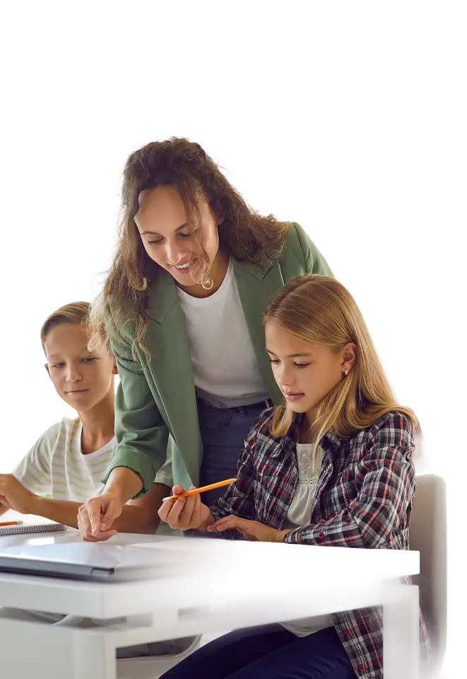 Teacher and students collaborating